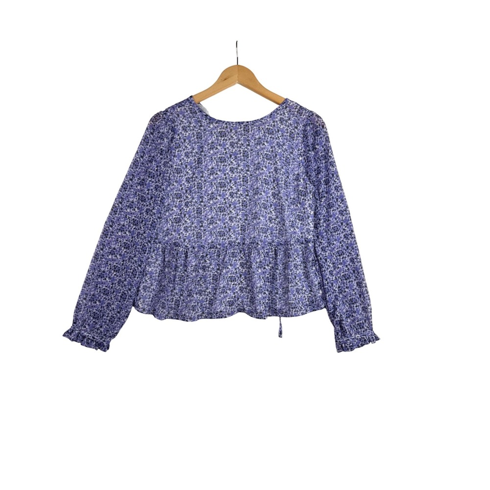 Loft Floral Print Truly Stellar Peplum Long Sleeve‎ Blouse size XS Purple